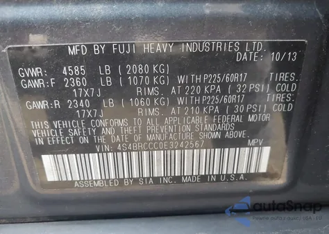 2014 Subaru Outback 2.5I Premium z USA, uszkodzony, nr VIN 4S4BRCCC0E3242567